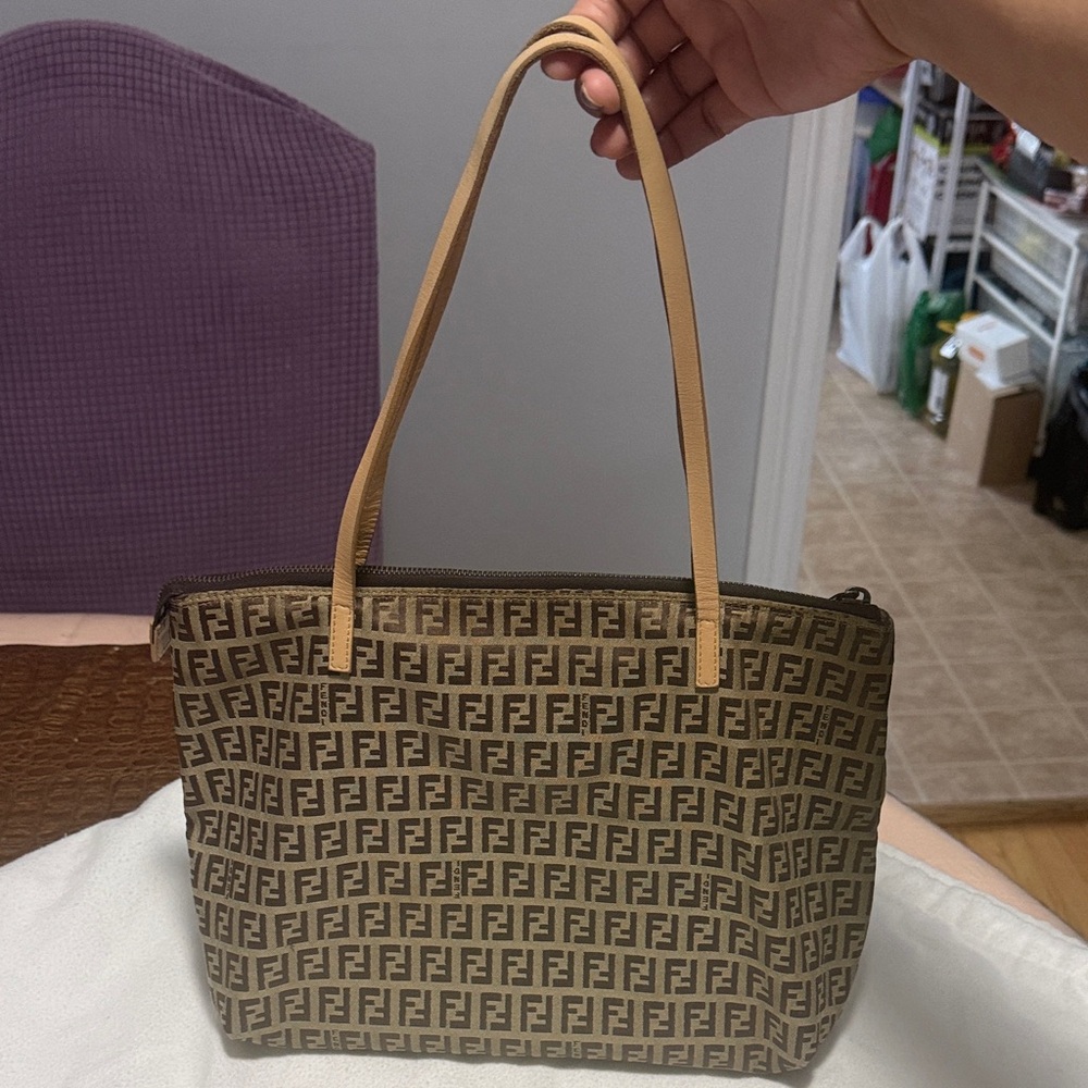 Authentic  Vintage Cute Fendi Tan and Brown Monogram Tote